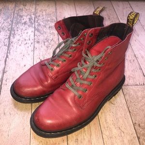 Red soft leather Dr. Martens boots